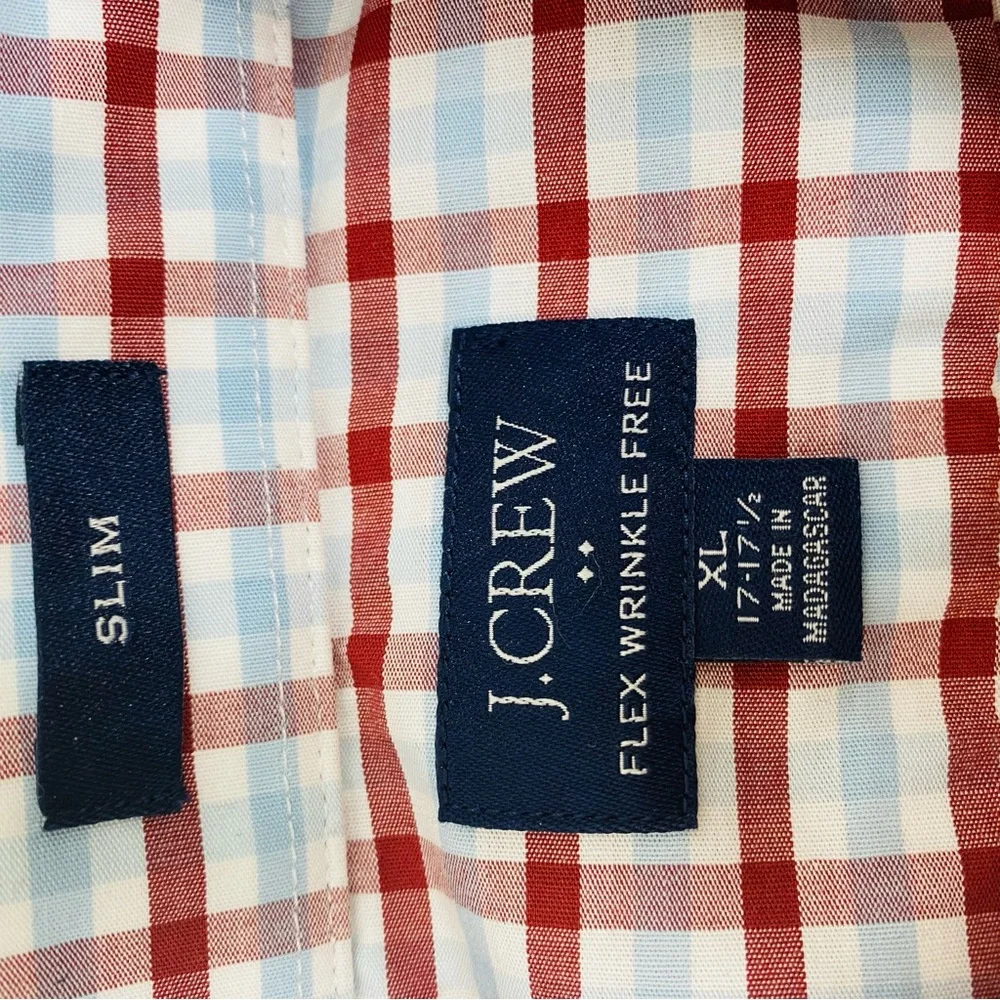 J. Crew Flex Wrinkle Free Shirt Size XL 17-17 1/2 Slim Fit Burgundy Blue White